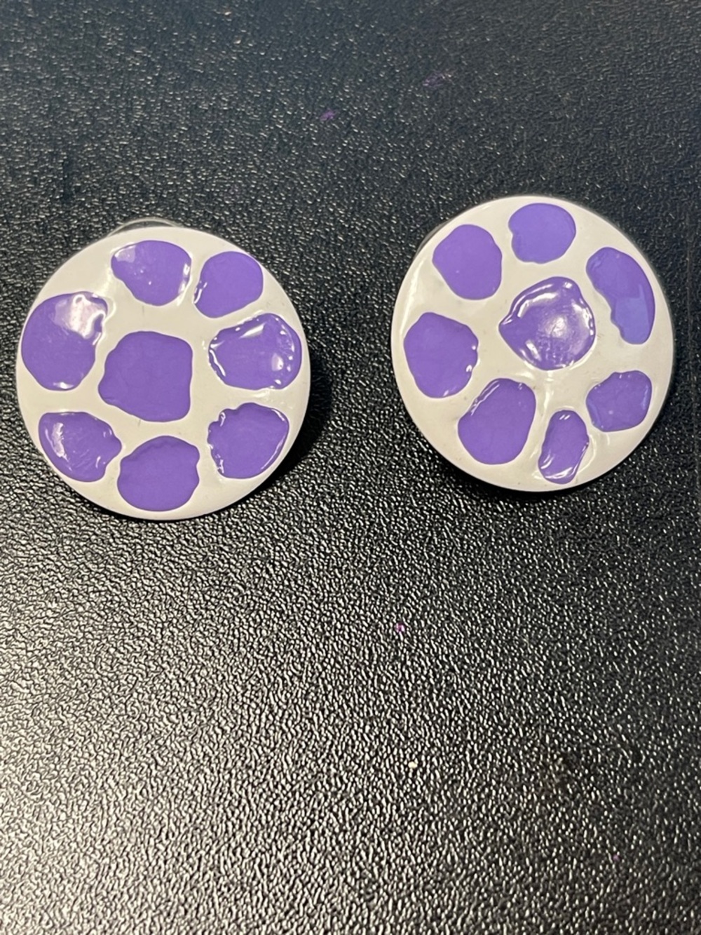 Vintage Purple Paw Print Round Enamel Earrings E4